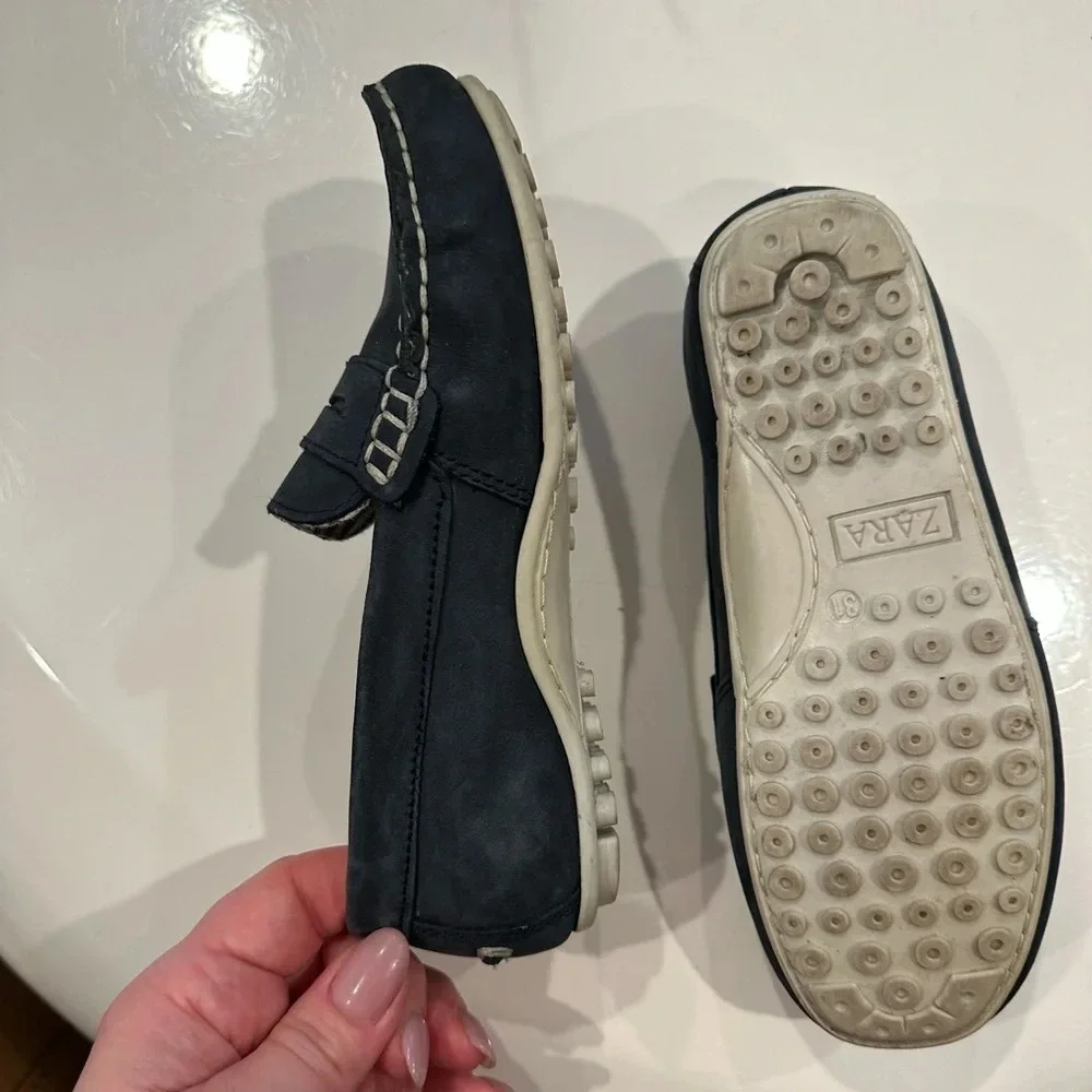 Zara Navy Blue With Cream Stitching Loafers